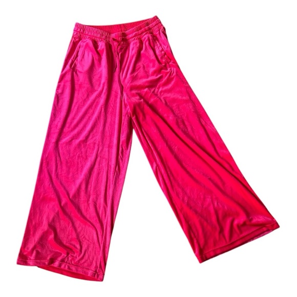 Aerie Barbie Pink Velour Wide Leg Pants Size Large Y2K Vibes Comfy Cute Casual - Picture 10 of 10